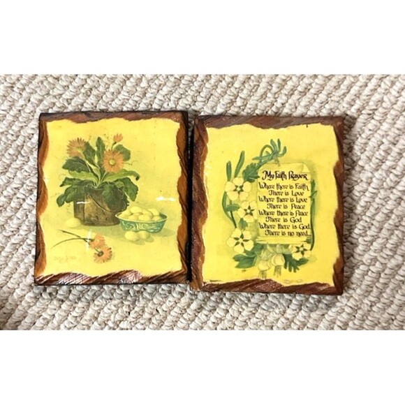 Vintage wood Apprx 4” X 3” Plaques Folk Art Faith Prayer Love - Picture 1 of 6